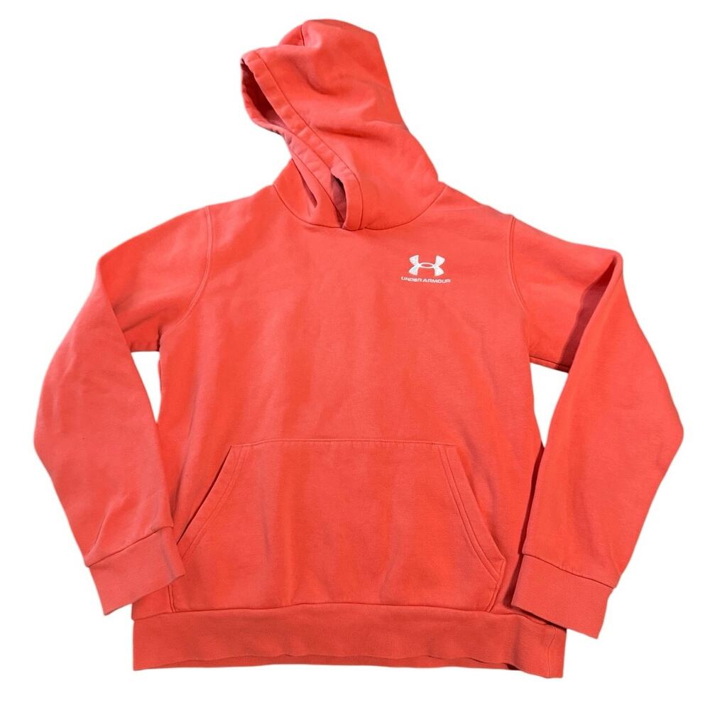 Under Armour Youth Size Large Pink Coral Hoodie Long Sleeve Pocket Cotton‎ Cozy